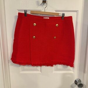 J. Crew Red Textured Sweater Mini Skirt with Gold Buttons
